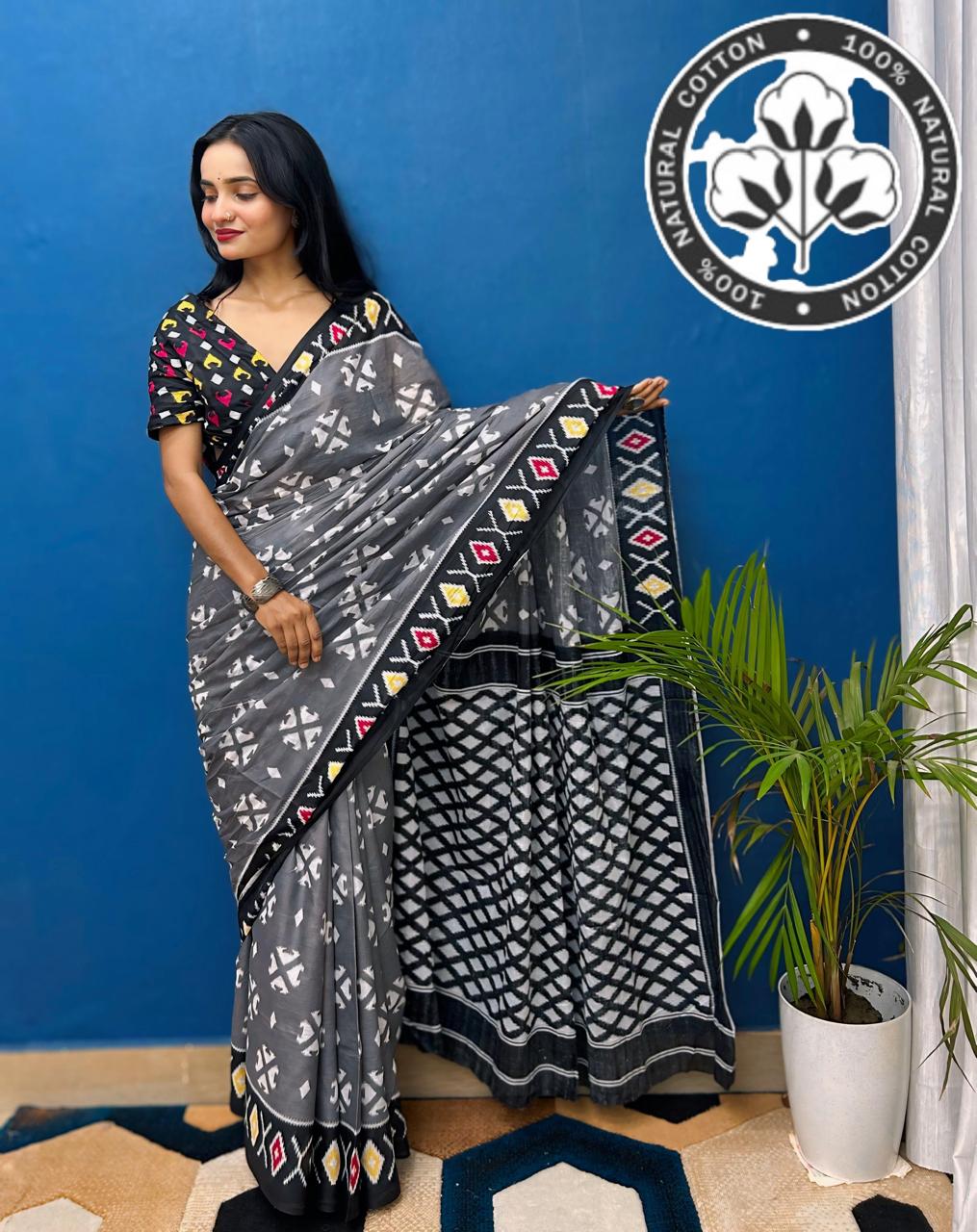 Women's er Pure Cotton Jaipur Hand Block Print Saree 1476