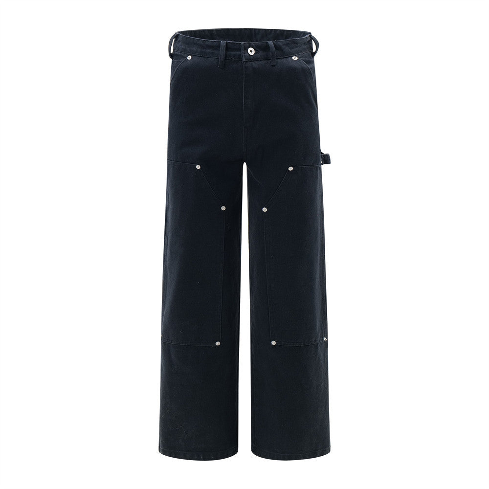 Retro Solid Color Men's Wide-leg Workwear Pants