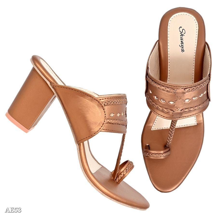 Copper Ethnic Kolhapuri Block Heels Sandal | Traditional Kolhapuri Sandals for Modern Comfort