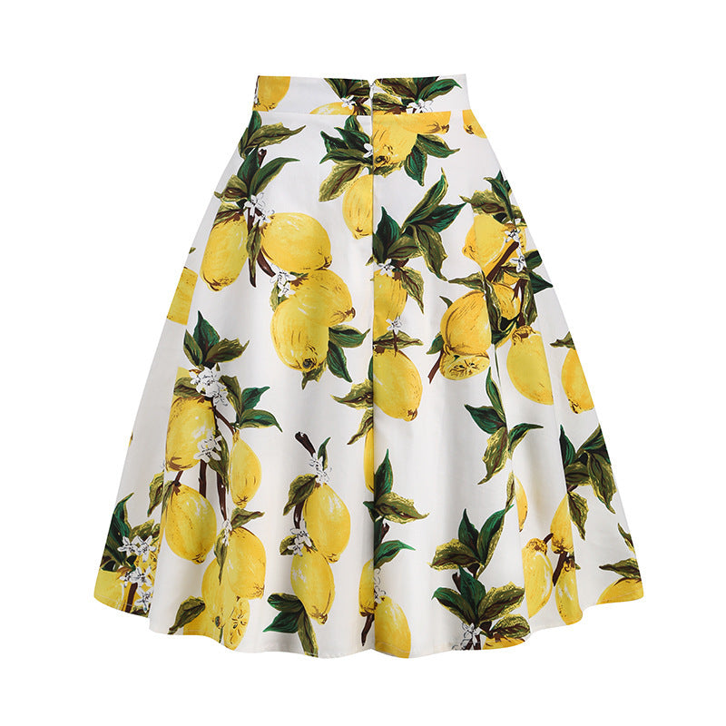 European And American Women's Clothing Vintage Printed Hepburn Floral Skirt