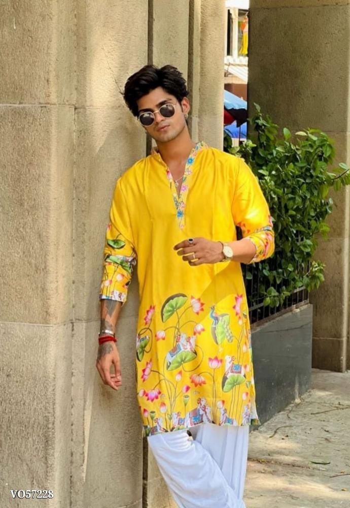 Prisha Creation Navratri Special Cota Silk Kurta for Men with Kalamkari Print