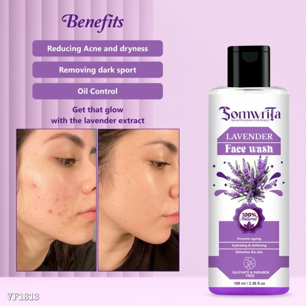 Somwrita's Naturals Purifying Lavender Face Wash (100 ml) | Enriched with Niacinamide & Pearl