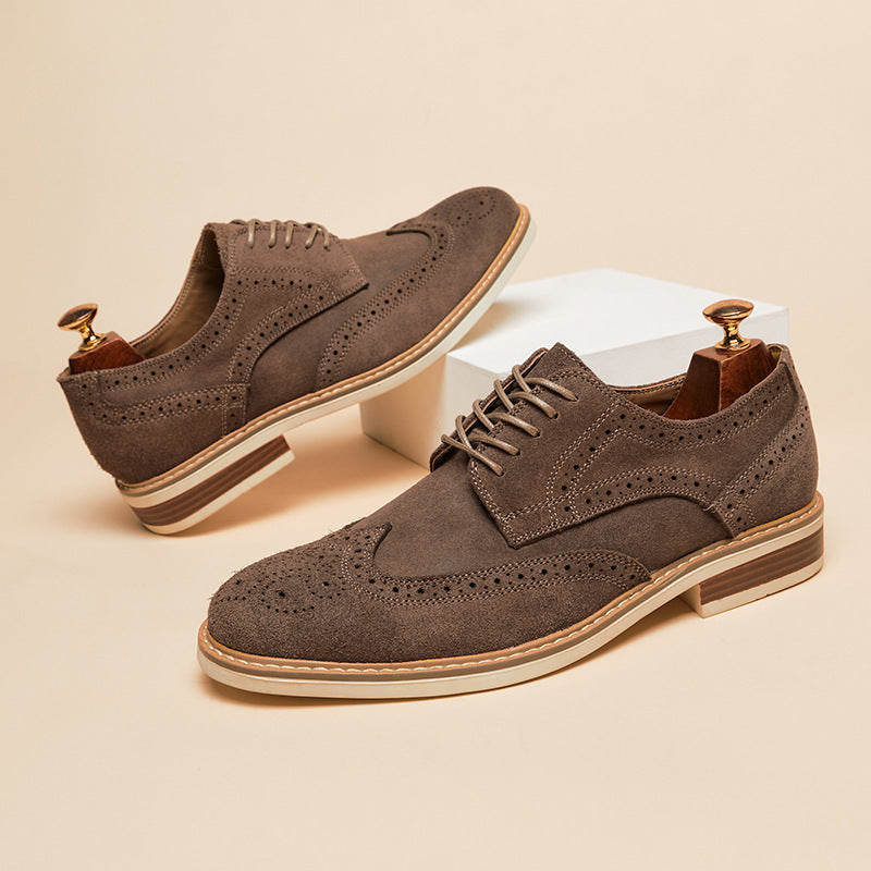 Spring And Summer Genuine Leather Cow Suede Brogue Formal Business Men's Leather Shoes