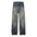 Retro Washed Distressed Graffiti Stitching Jeans Wide-leg Straight Trousers