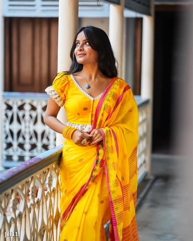 Pure Handloom Cotton Saree in Yellow | Soft & Breathable Fabric