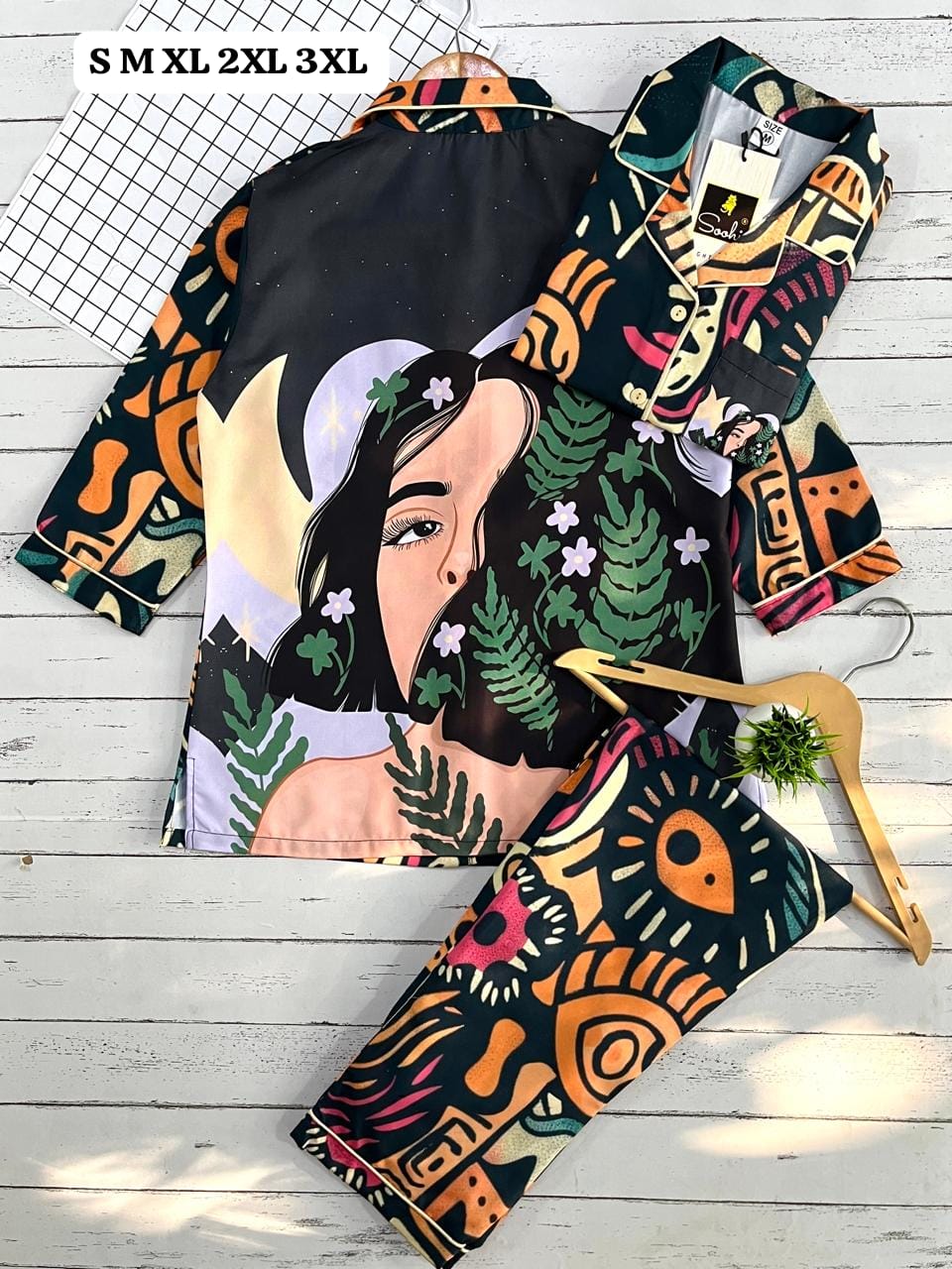 SOOHI Cotton Blend Shirt & Pants Nightwear Collection | Full Sleeves & Pants with Pockets  Soft, Colorful Prints PJ set 13