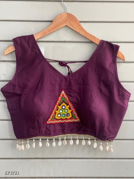 Premium Rayon Cotton Blouse with Kutchi Work | V-Neck, Back Hook & Dori  SF1785