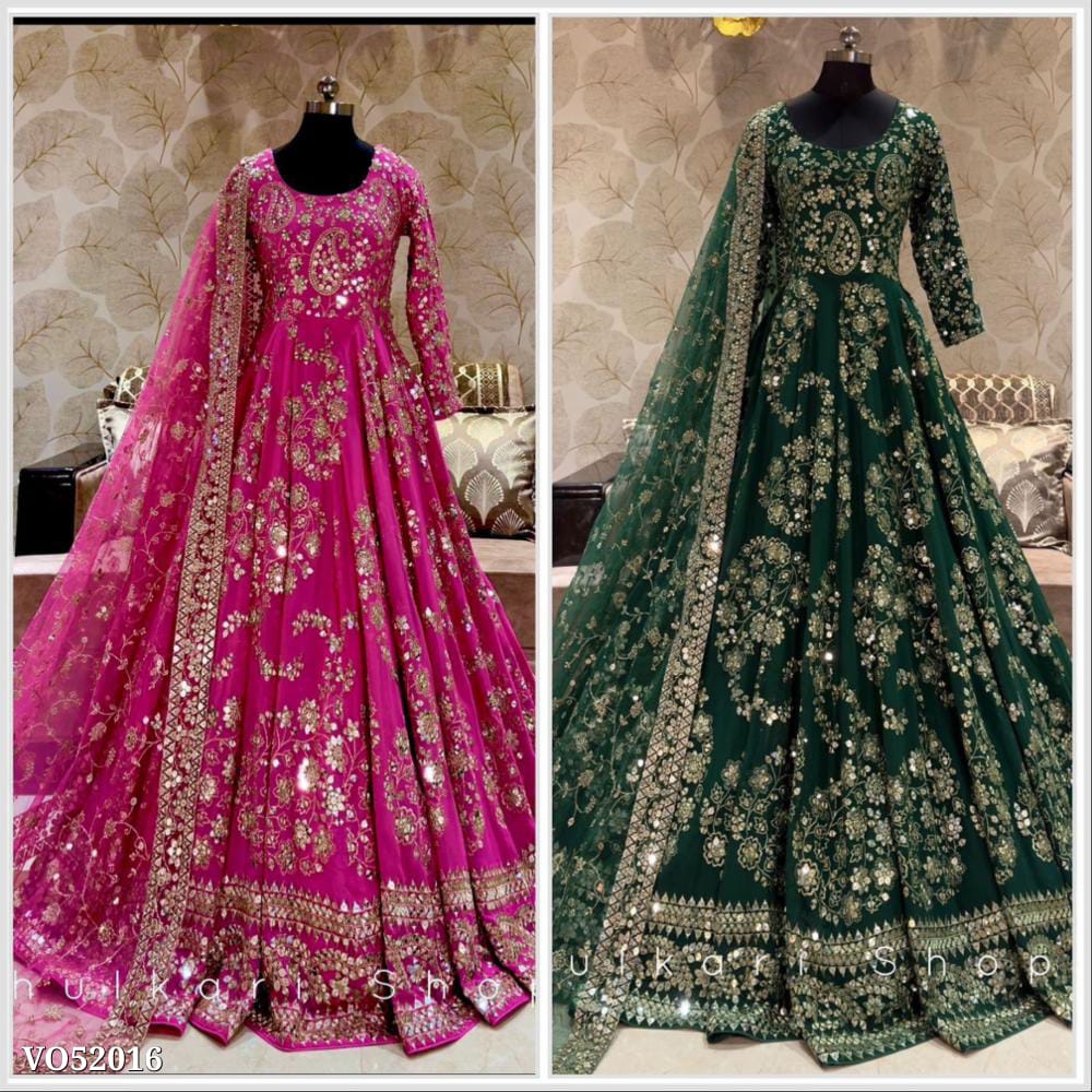 FD-8044: Pure Chinnon Silk Anarkali Gown with Heavy Embroidery & Sequence Work | Ready-to-Wear Set