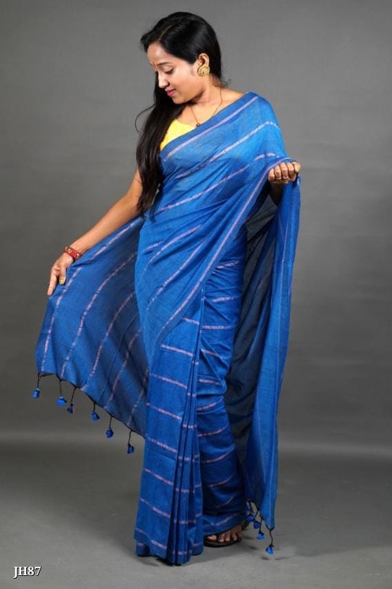 Joyguru Cotton Khadi Handloom Saree with Blouse - Elegant & Durable Sky Blue