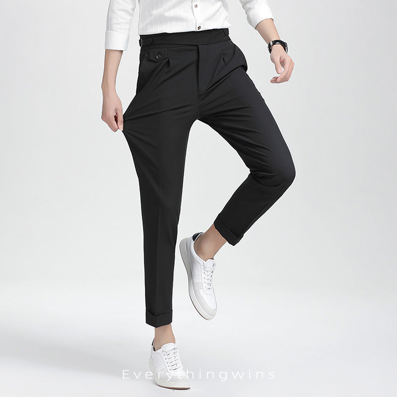 Men's Dark Gray High Waist Slim Fit Draped Pants