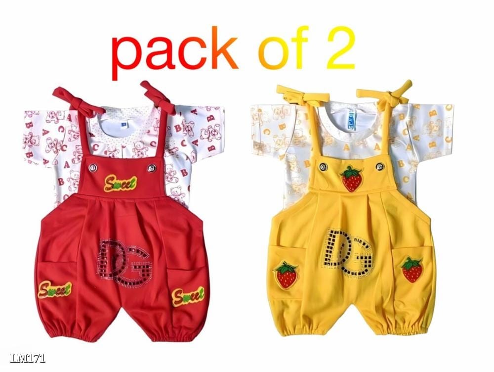 Kids Dress Dungaree Cotton Blend For Baby Girl and Baby Boys Combo  Red & Yellow