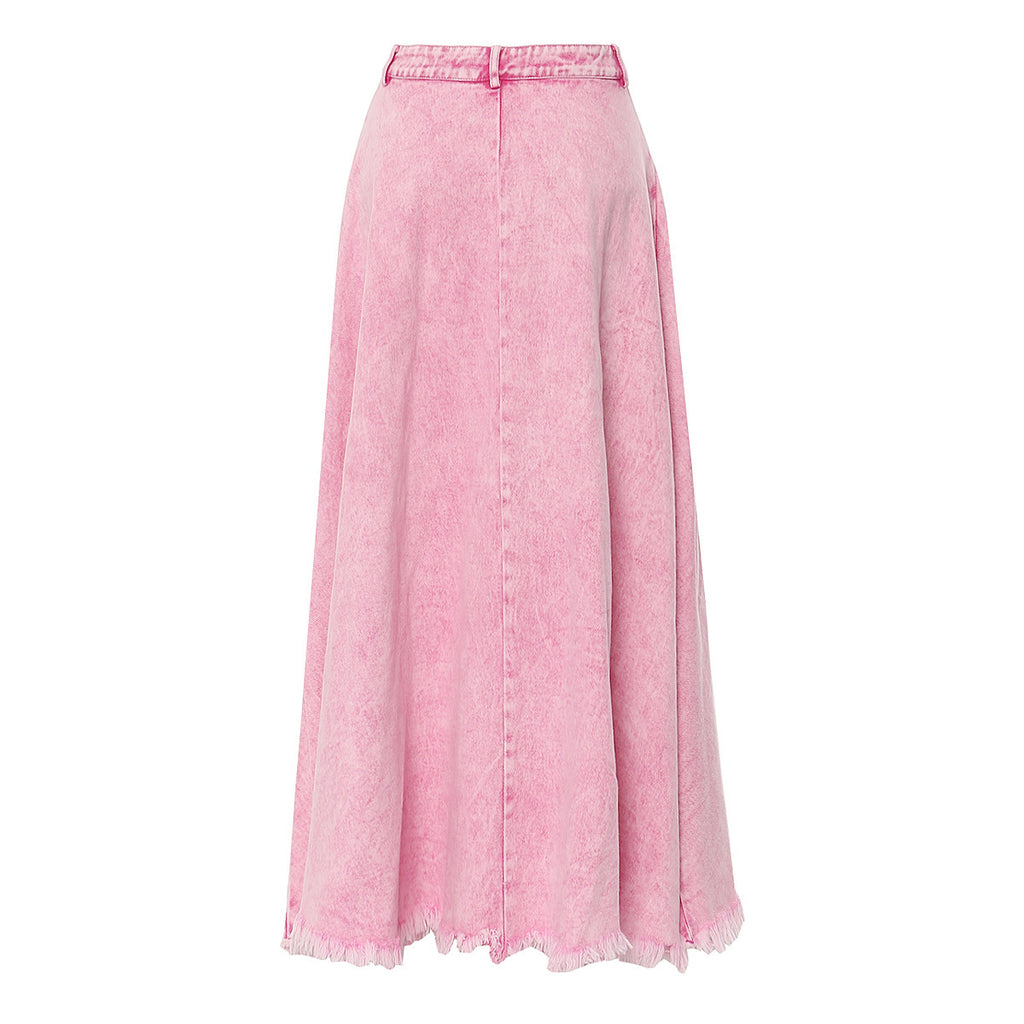 Heavy Industry Washing Water Denim Long Skirt Personality