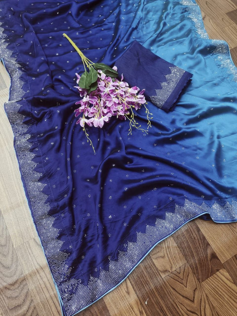 Soft Pure Black Rangoli Silk Saree with Swarovski Work & Matching Blouse | Premium Quality