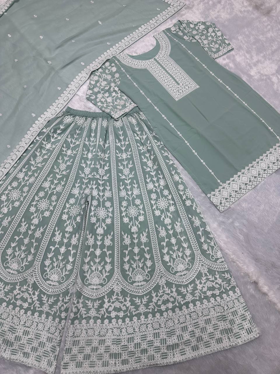 stylish Heavy Embroidery Strap Stched Work Top - Palazzo with Dupatta