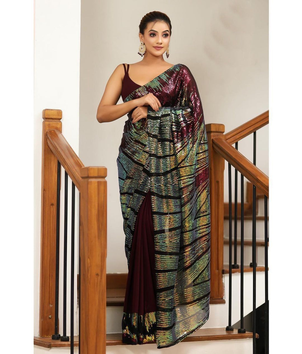 Presenting a Beautiful  Sequins Saree Collection in India - Glamorous and Stylish