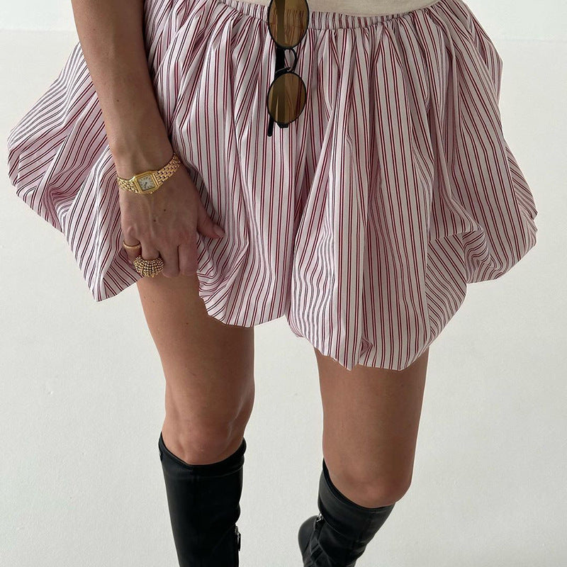 Striped Fluffy Bud High Waist Skirt