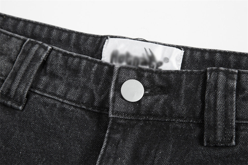 Punk Retro Washed And Worn Denim Logging Pants