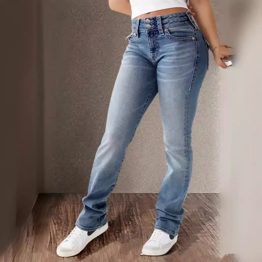 Spring And Summer  Women's Stretch Washed High Waist Jeans Casual Jeans