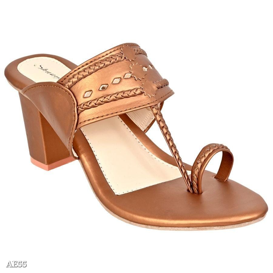 Copper Ethnic Kolhapuri Block Heels Sandal | Traditional Kolhapuri Sandals for Modern Comfort