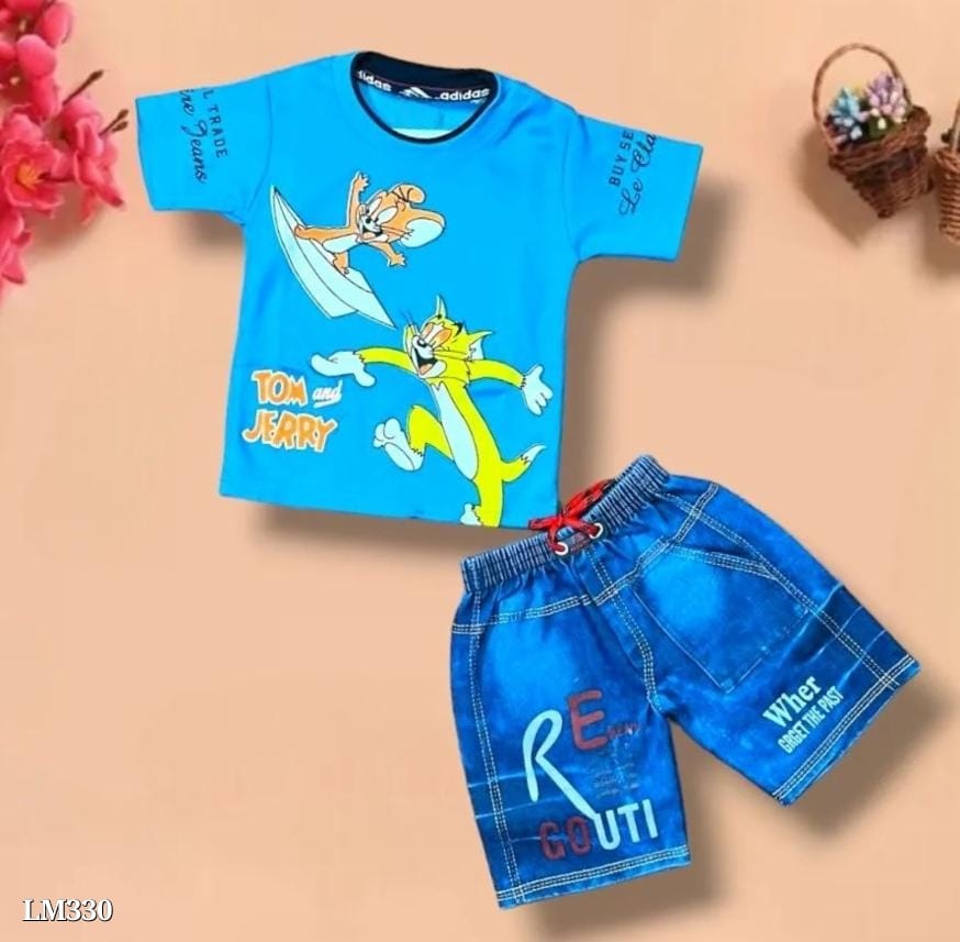 Baby Boys Tom & Jerry Party(Festive) T-shirt Shorts  (Blue)