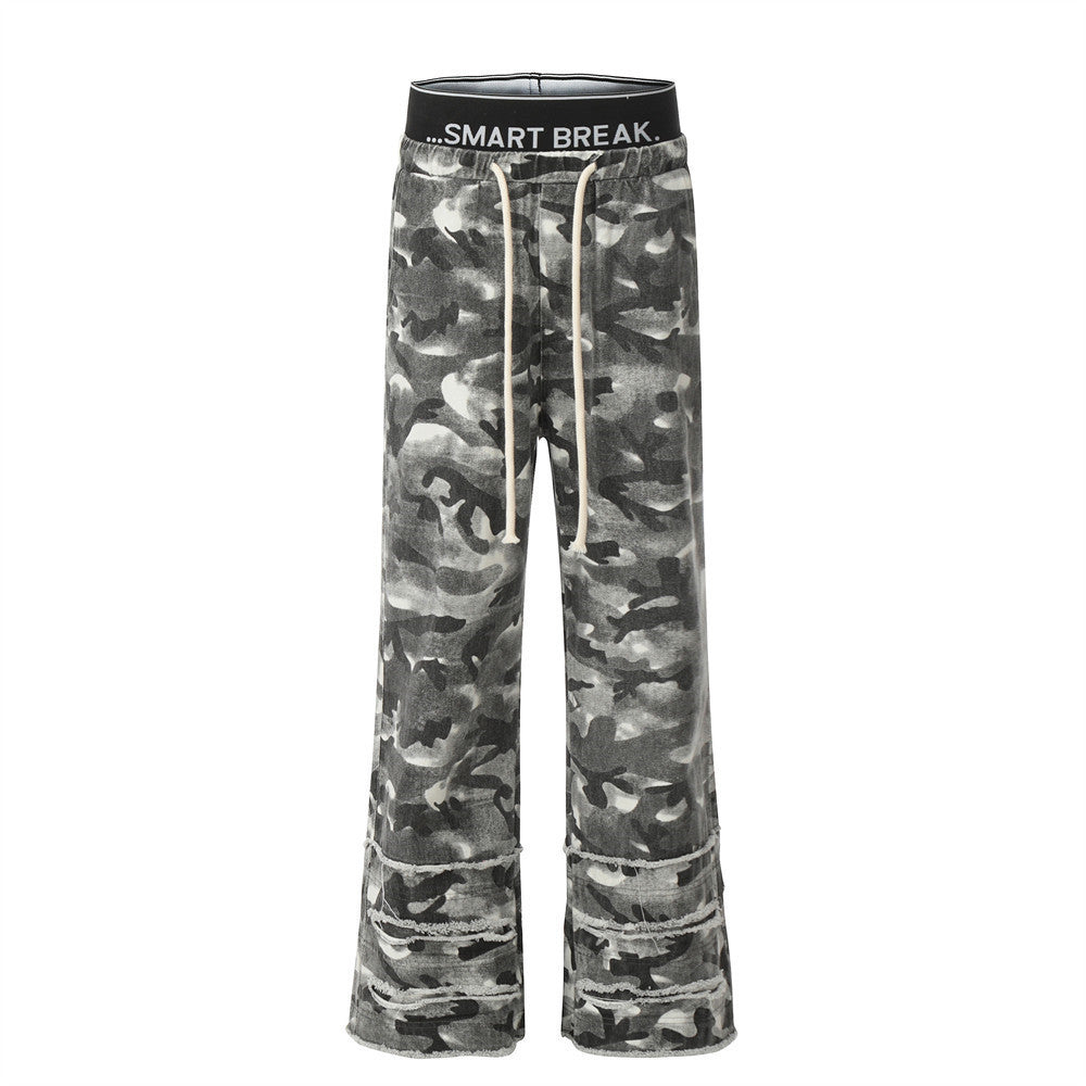 Fashion Camouflage Frayed Overalls Men's Pants