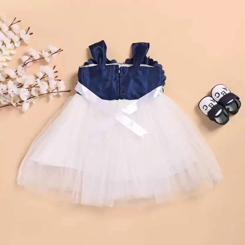 Baby Girls Midi/Knee Length Party Dress  Frock  (Sleeveless) Blue & White