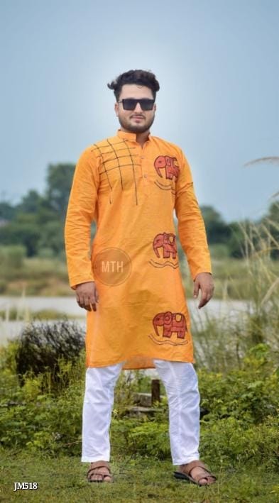 South Cotton Applique Work Punjabi/Kurta | Traditional Men's Ethnic Wear