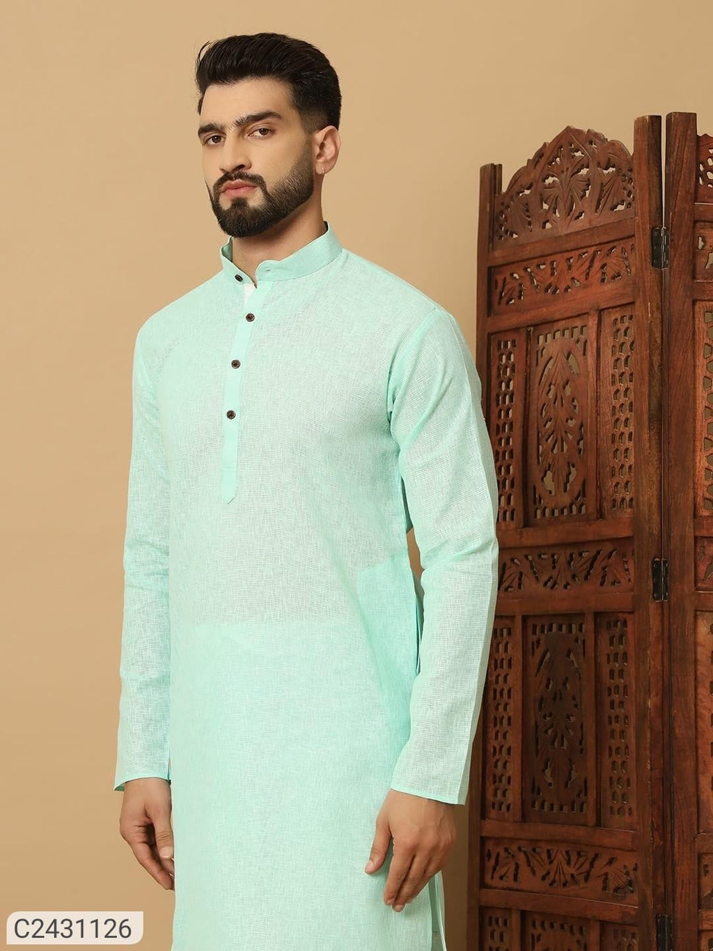 Men's Cotton Solid Kurta Pyjama Set   01