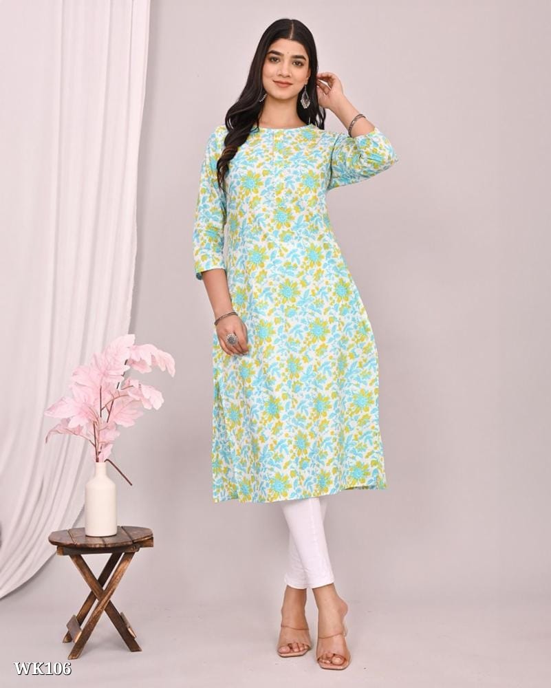 Elegant Cotton Fabric Long Kurti with Gota Patti Work on Yoke - Paired for a Stunning Look