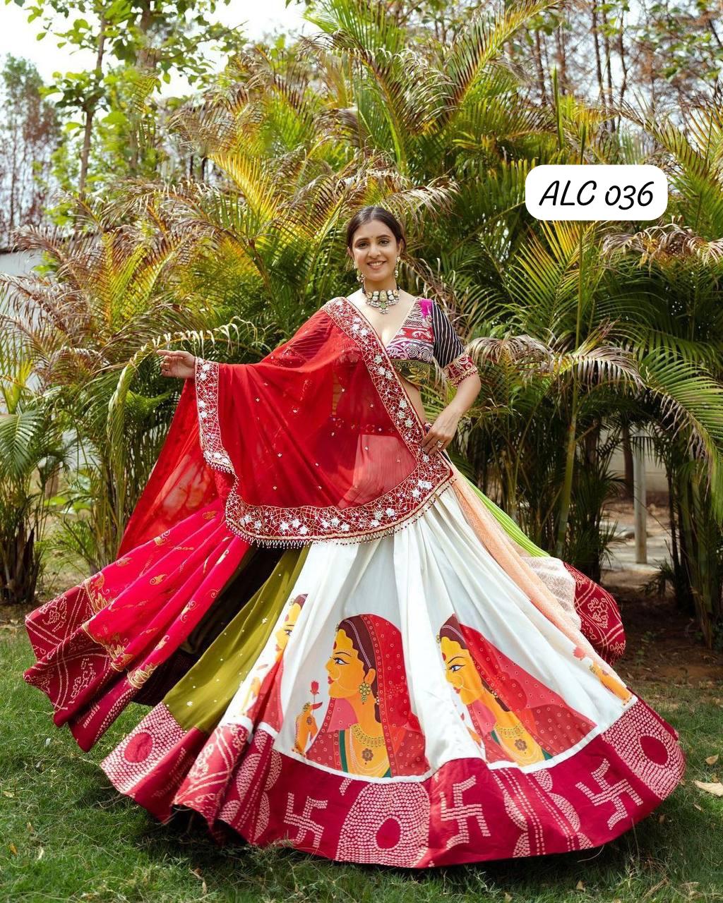 Navratri Special er Printed Lehenga Choli with Real glass Work - ALC 36