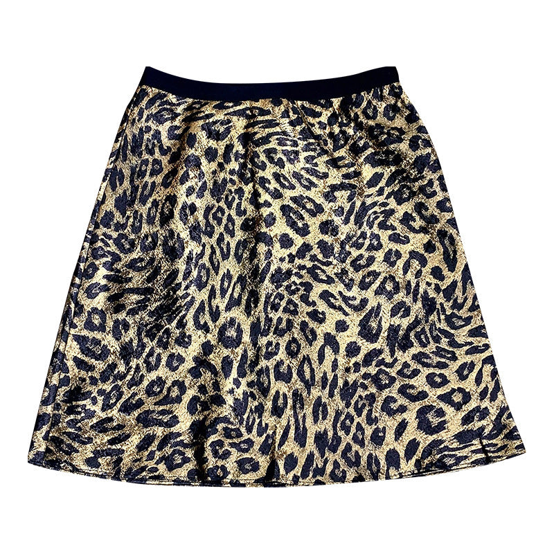 Women's Gilding Temperament Leopard Print A- Line Skirt