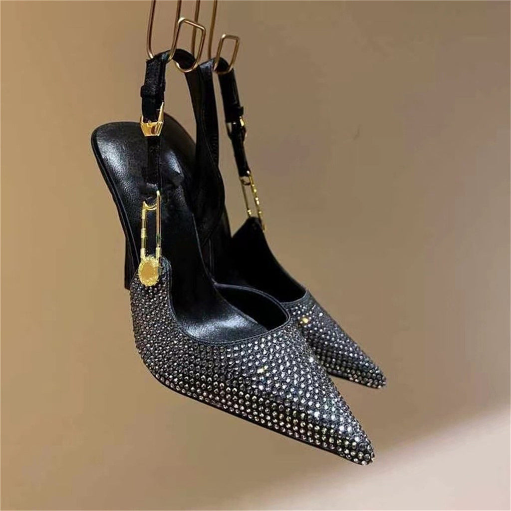 Women's Rhinestone Pointed Toe Strap Decorative High Heels