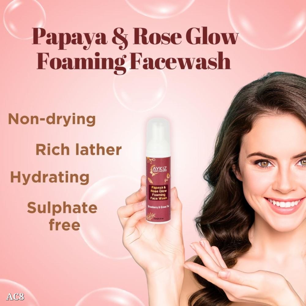 Papaya & Rose Glow Foaming Face Wash | Illuminates, Hydrates & Boosts Collagen | Fades Dark Spots