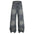 Washed Distressed Embroidery Tassel Jeans Wide-leg Straight Trousers