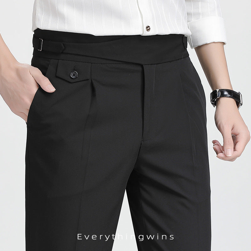 Men's Dark Gray High Waist Slim Fit Draped Pants