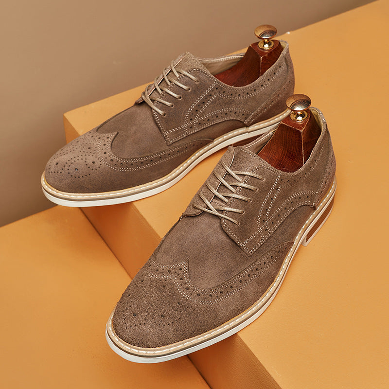 Spring And Summer Genuine Leather Cow Suede Brogue Formal Business Men's Leather Shoes