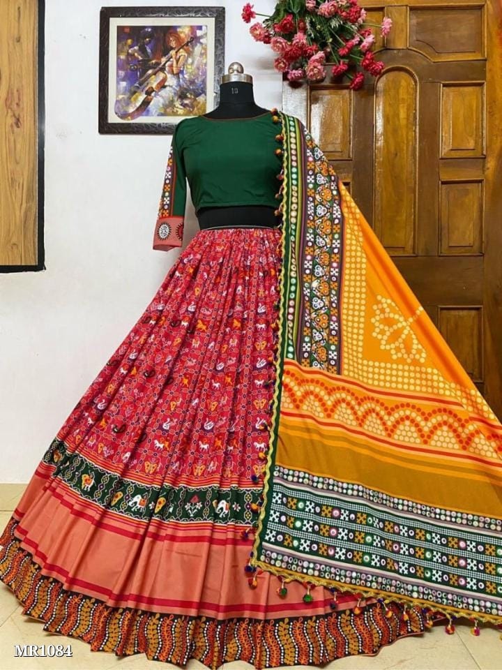 er Printed Lehenga Choli in Heavy Butter Silk with Real glass Work