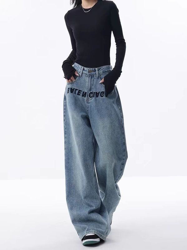 Women's Wide-leg Jeans Loose High Waist Drooping