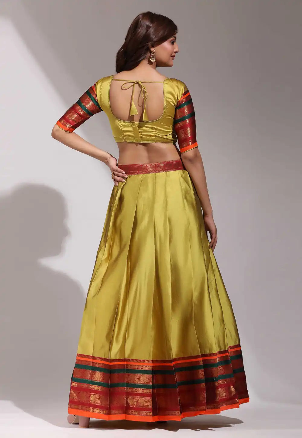 Mustard Embroidered Litchi Silk Lehenga