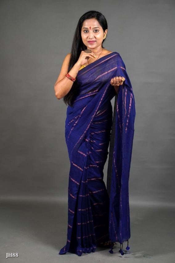 Joyguru Cotton Khadi Handloom Saree with Blouse - Elegant & Durable Blue