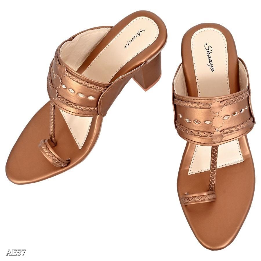 Copper Ethnic Kolhapuri Block Heels Sandal | Traditional Kolhapuri Sandals for Modern Comfort