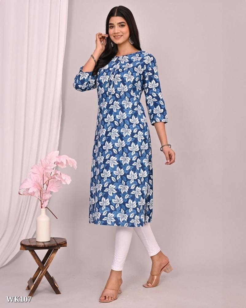 Elegant Cotton Fabric Long Kurti with Gota Patti Work on Yoke - Paired for a Stunning Look