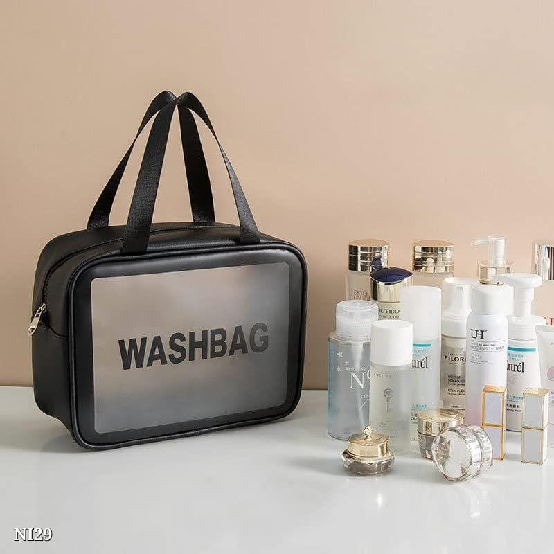 Small Black Cosmetic Wash Bag – Transparent, Waterproof, Travel-Friendly Toiletry Organizer