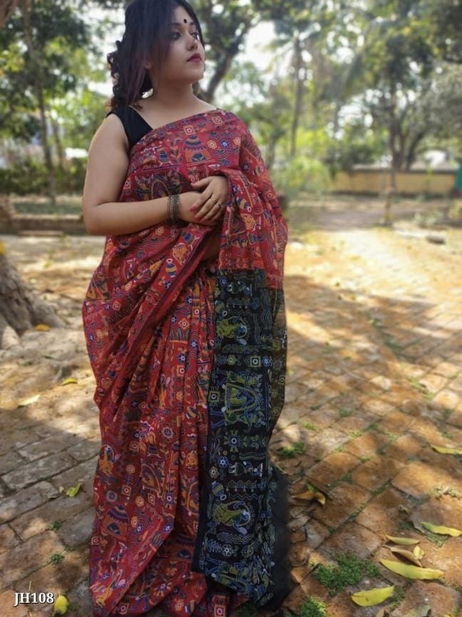 Joyguru Madhubani Printed Cotton Silk Saree -  Elegant & Artistic  JH108