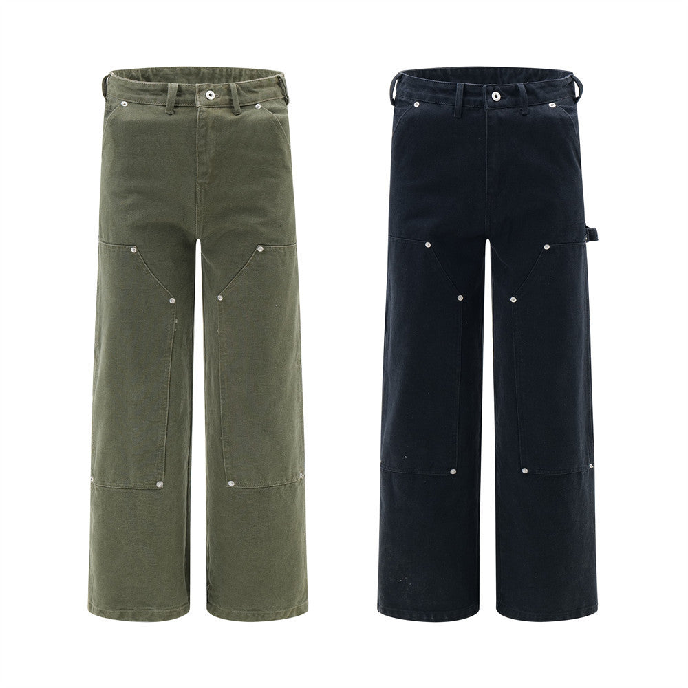 Retro Solid Color Men's Wide-leg Workwear Pants