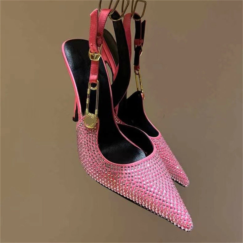 Women's Rhinestone Pointed Toe Strap Decorative High Heels