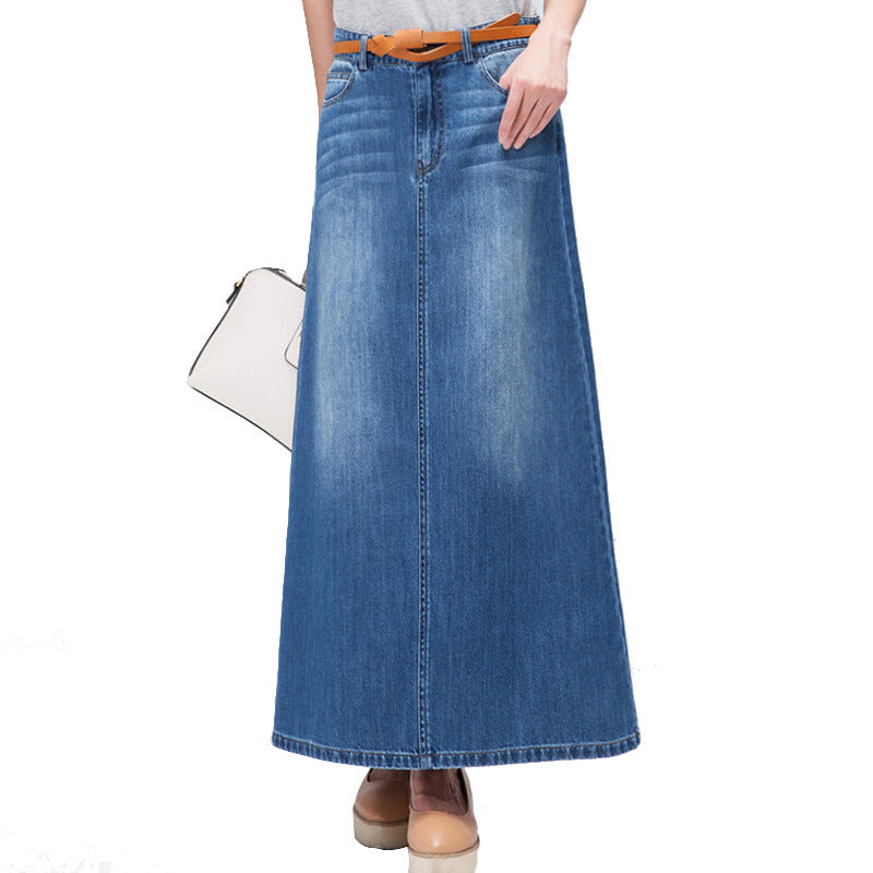 Women's Plus Size Slimming Mid-length A- Line Denim Skirt