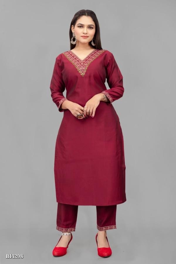 Asteyam Modal Chanderi Roman Silk Kurti with Lace - Premium Indian Ethnic Wear