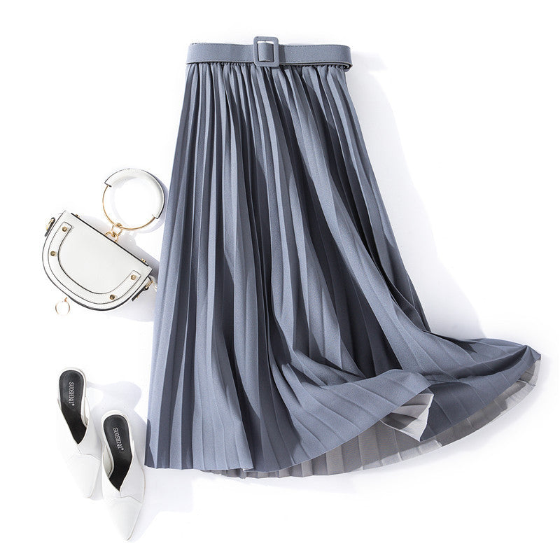 Solid Color Simple Organ Pleated Skirt Mid-length Skirt