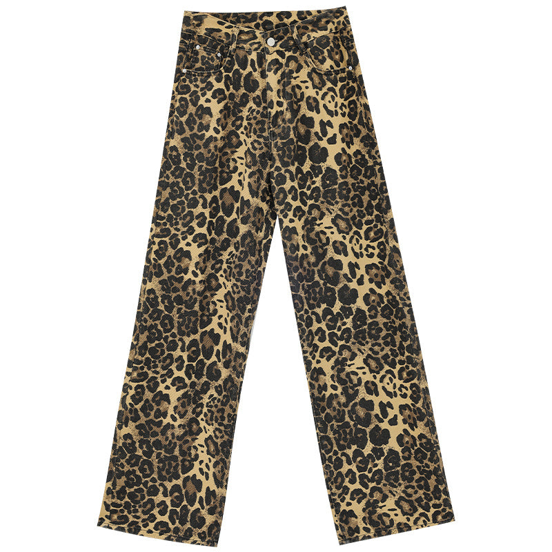 Leopard Jeans Women's Thin Straight Loose Trousers